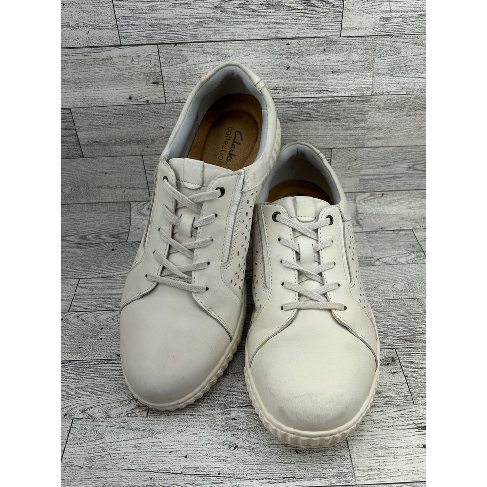 Clarks Collection Women‎ White Leather Perforated Lace Up Comfort Shoes Size 11W
